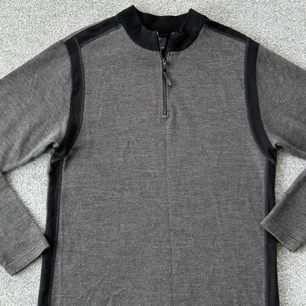 Norsewear Norsetech Pullover Mens XL Gray Black Merino Wool 1/4‎ Zip Long Sleeve